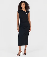 Anne Klein Women's Asymmetric-Draped Cowl-Neck Midi Dress