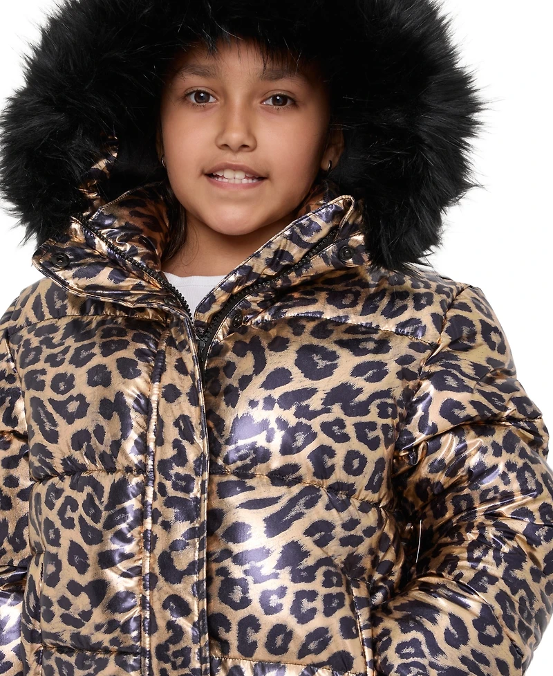 Sam Edelman Girls' 7-16 All Over Metallic Leopard Printed Hooded Jackets