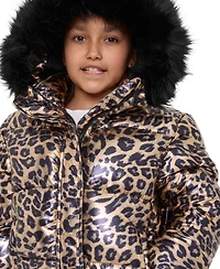 Sam Edelman Girls' 7-16 All Over Metallic Leopard Printed Hooded Jackets