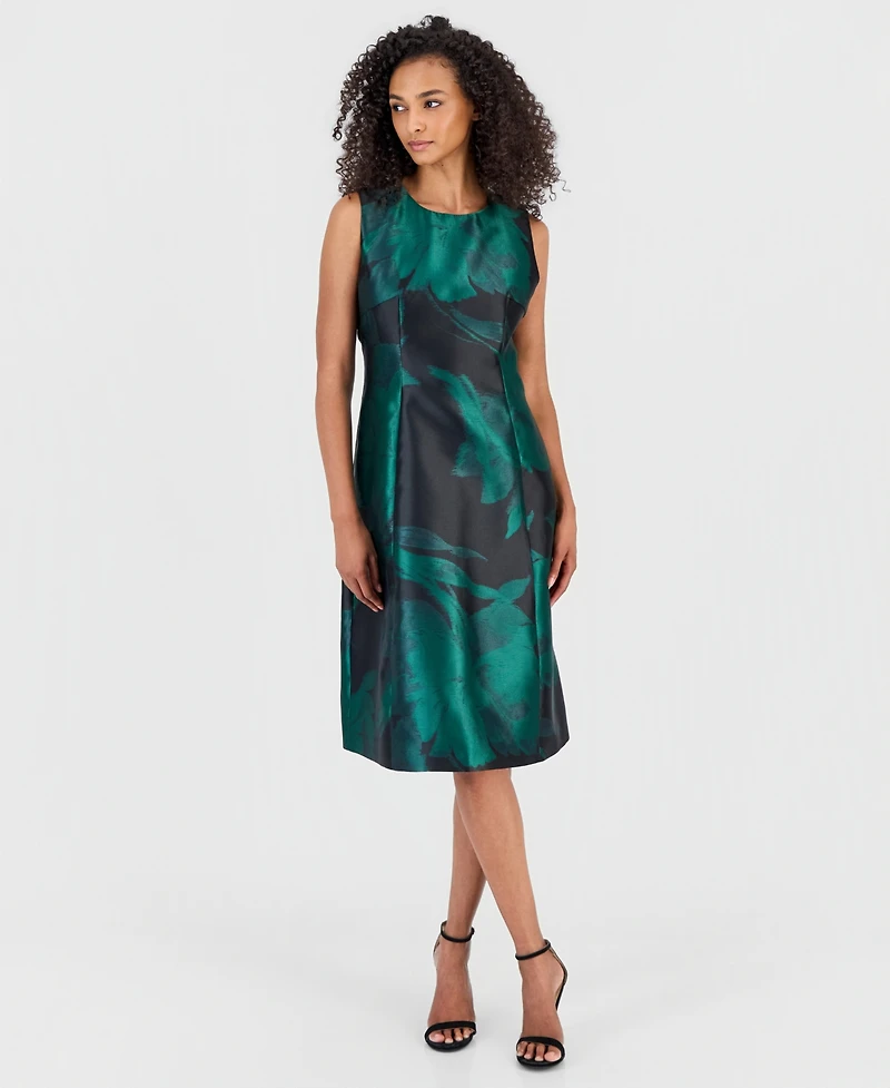 Anne Klein Women's Floral Jacquard Princess-Seam Fit & Flare Midi Dress