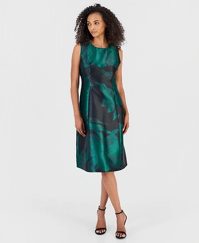 Anne Klein Women's Floral Jacquard Princess-Seam Fit & Flare Midi Dress
