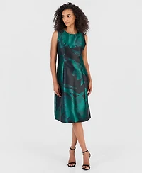 Anne Klein Women's Floral Jacquard Princess-Seam Fit & Flare Midi Dress