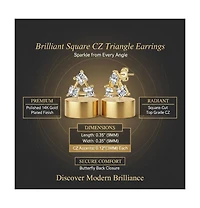 Rachel Glauber Brilliant Square Cz Triangle Earrings in 14K Gold Plated