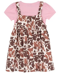 Rare Editions Toddler Girls' 2T-4T Sleeveless Highland Cow Printed Jumper and T-Shirt, 2-Piece Set