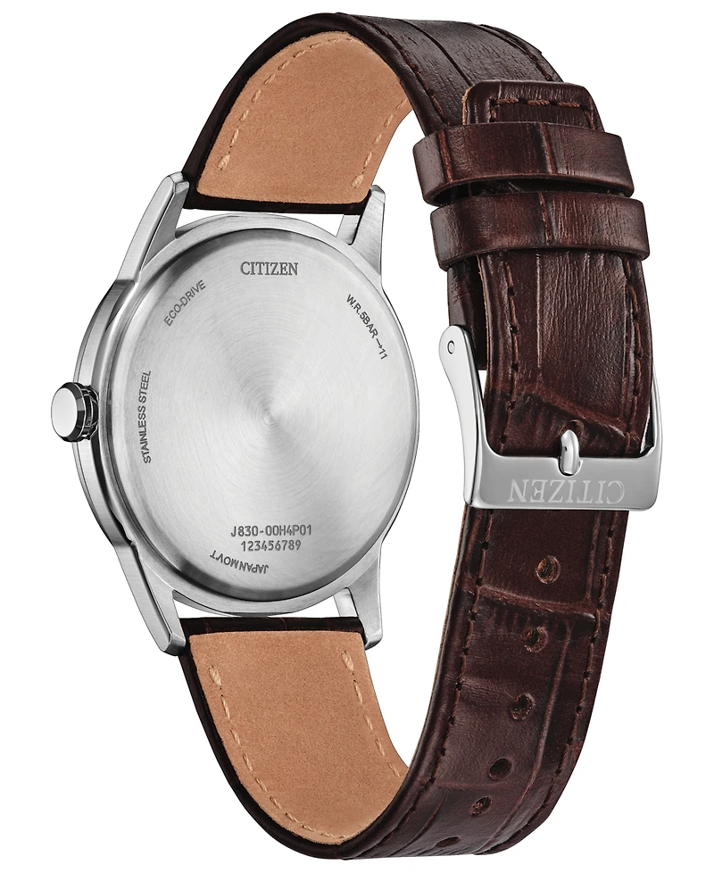 Citizen Men's Rolan White Dial Brown Leather Strap Watch 37mm