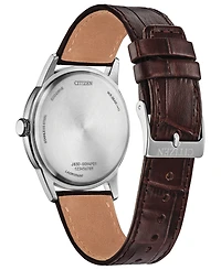 Citizen Men's Rolan White Dial Brown Leather Strap Watch 37mm