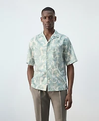 Mango Men's Bowling Collar Printed Cotton Shirt