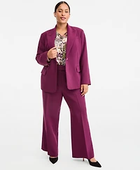 Karl Lagerfeld Paris Plus V-Neck One-Button Woven Blazer, Created for Macy's