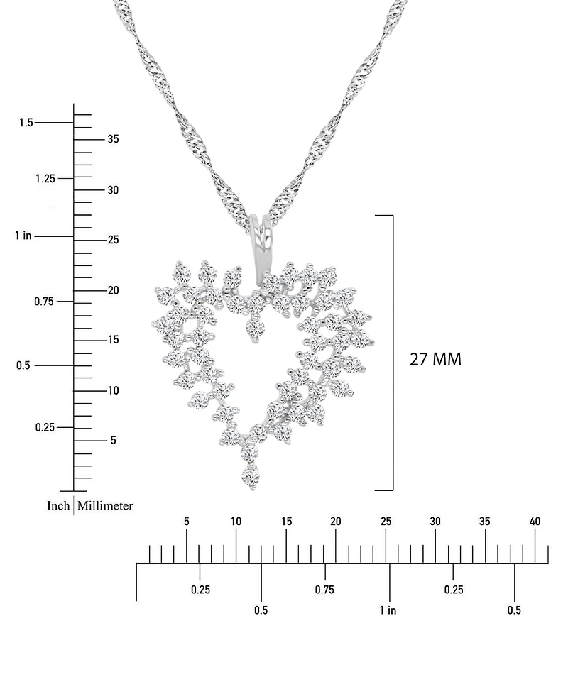 Macy's Rhodium Over Sterling Silver Cubic Zirconia Heart Singapore Chain Necklace