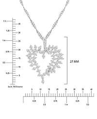 Macy's Rhodium Over Sterling Silver Cubic Zirconia Heart Singapore Chain Necklace