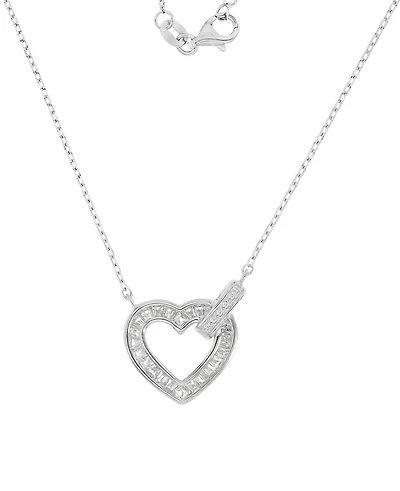 Macy's Rhodium Over Sterling Silver Cubic Zirconia Heart Rolo Chain Necklace