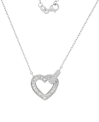 Macy's Rhodium Over Sterling Silver Cubic Zirconia Heart Rolo Chain Necklace
