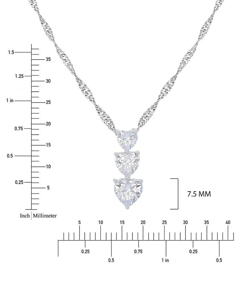 Macy's Rhodium Over Sterling Silver Cubic Zirconia Triple Heart Necklace