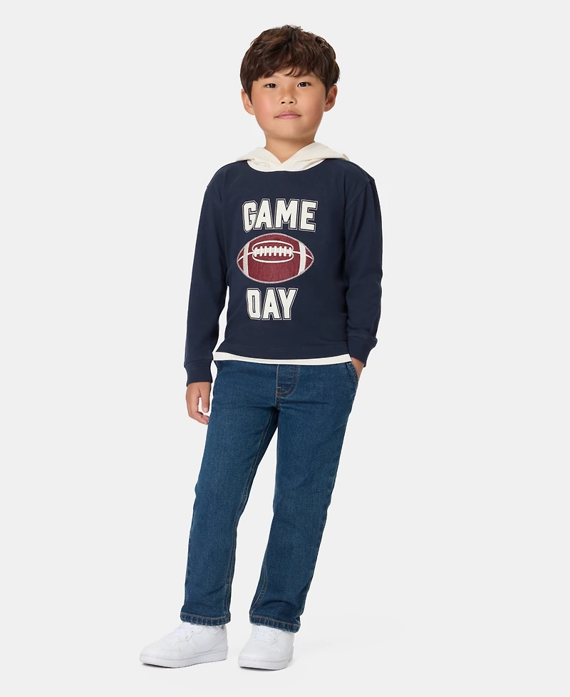Kids Headquarters Toddler Boys' 2T-5T Football Graphic Hoodie T-Shirt and Denim Pants, 2-Piece Set
