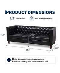 gaomon 81'' Modern Leather Couch for Living Room, Mid Century Sofa with Deep Seat, Handmade Button Tufted Sofa, 3 Seat Office