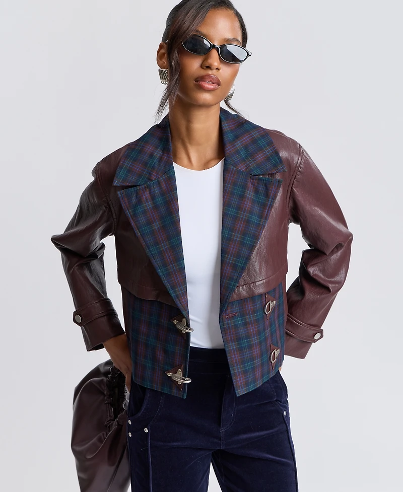 Avec Les Filles Women's Colorblocked Cropped Spread Collar Trench Jacket