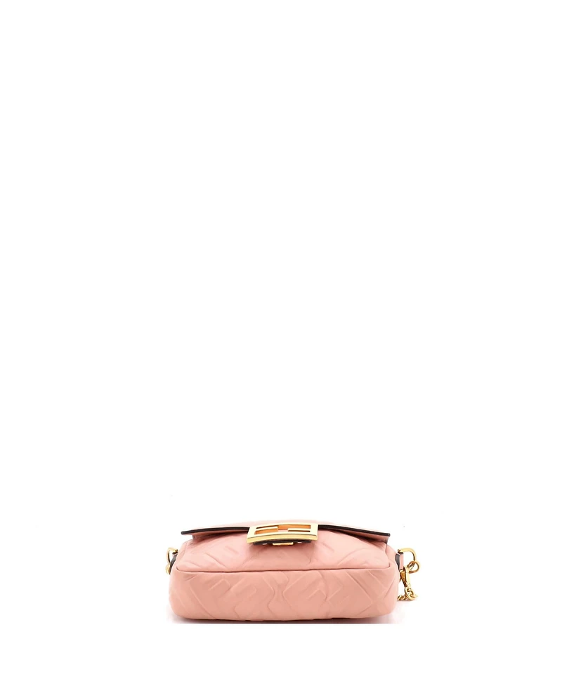 Pre-Owned Fendi Mini Baguette Nm Bag Zucca Embossed Leather