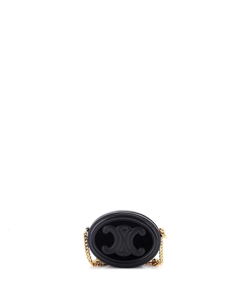 Pre-Owned Celine Triomphe Oval Chain Crossbody Bag Velvet and Leather