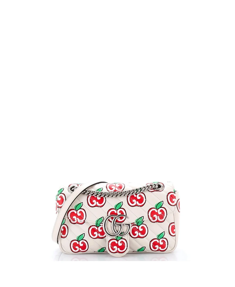 Pre-Owned Gucci Small Gg Marmont Flap Bag Printed Diagonal Quilted Leather