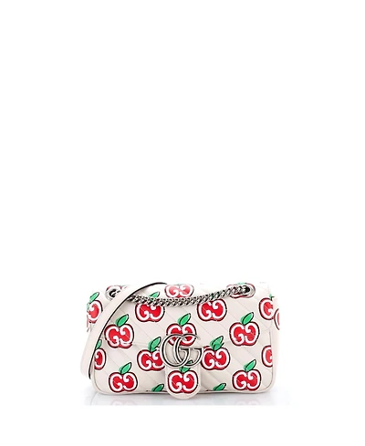 Pre-Owned Gucci Small Gg Marmont Flap Bag Printed Diagonal Quilted Leather