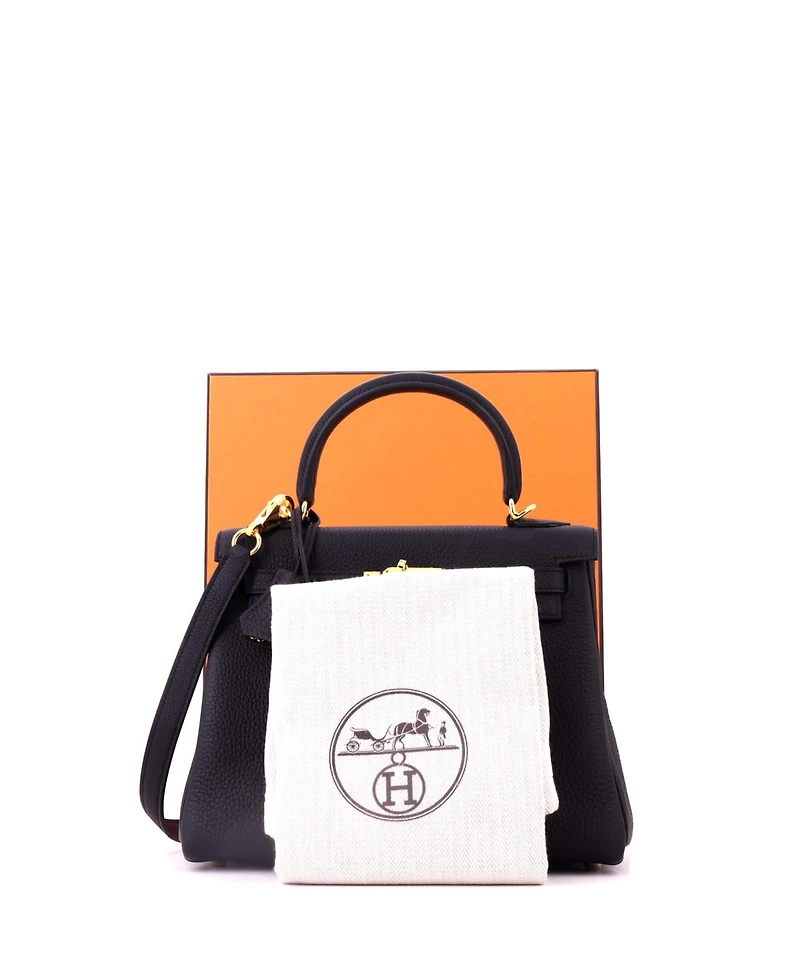 Pre-Owned Hermes Kelly Handbag Black Togo with Gold Hardware