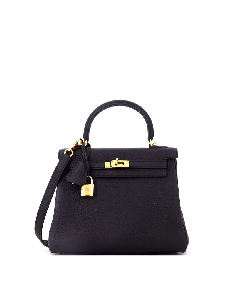 Pre-Owned Hermes Kelly Handbag Black Togo with Gold Hardware