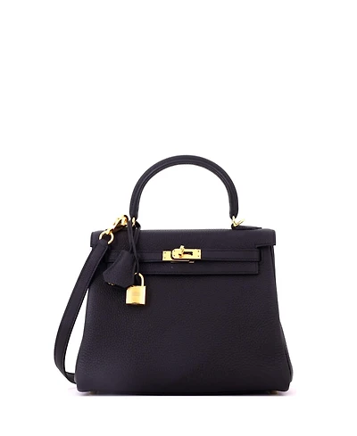 Pre-Owned Hermes Kelly Handbag Black Togo with Gold Hardware