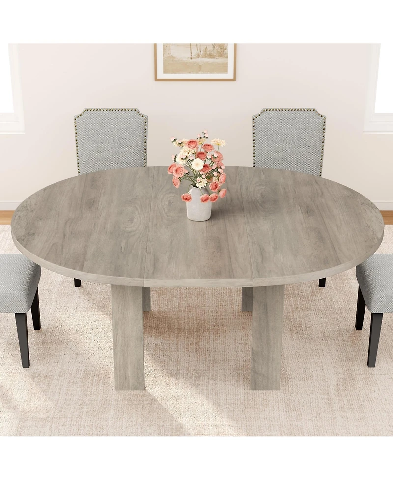 Gaomon Space-Saving Extendable Round to Oval Dining Table Seats 4-6, Convertible Mdf Table with Built-In Leaf Storage for Apartment Home Office