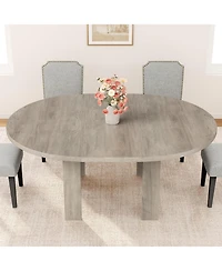 Gaomon Space-Saving Extendable Round to Oval Dining Table Seats 4-6, Convertible Mdf Table with Built-In Leaf Storage for Apartment Home Office