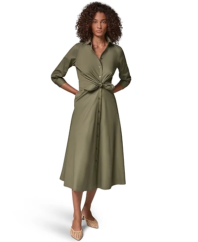 Donna Karan Weekend Women's Poplin Collared 3/4-Sleeve Shirt Dress