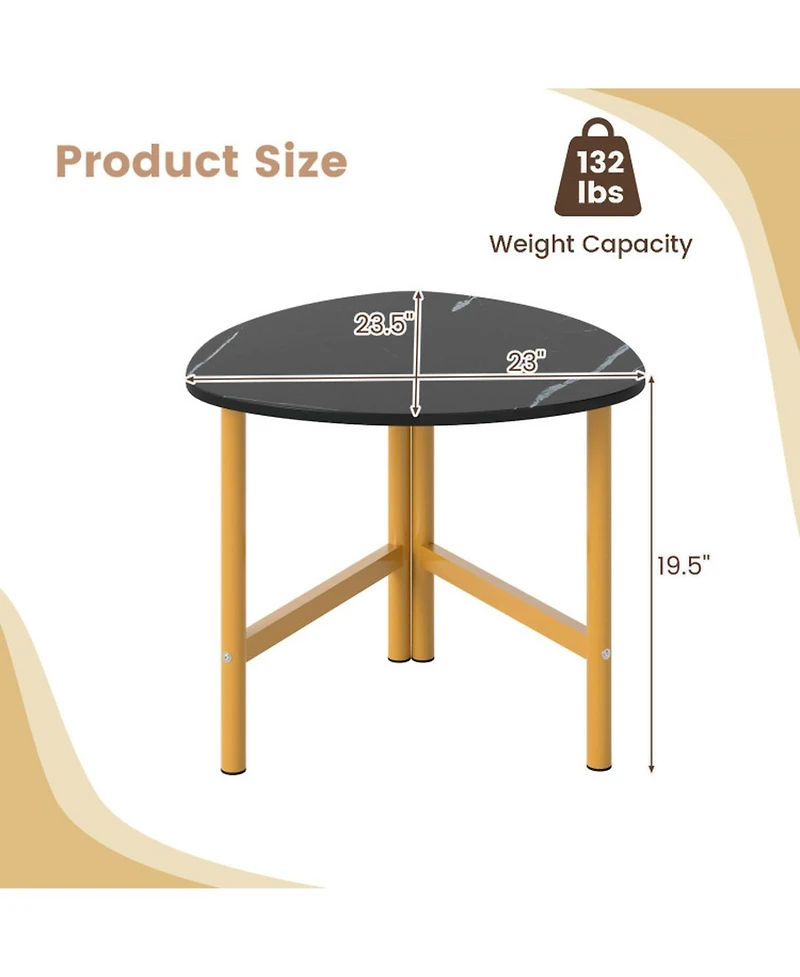 Sugift Set of 2 Triangle Oval Coffee Tables with Metal Legs