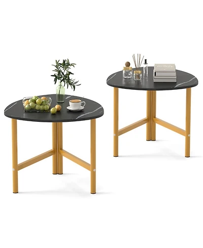 Sugift Set of 2 Triangle Oval Coffee Tables with Metal Legs