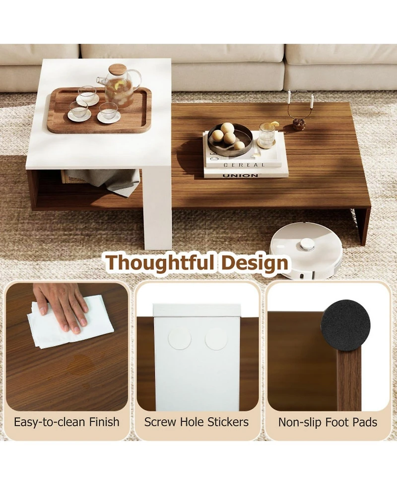 Sugift 2-Tier Modern Irregular Center Table with Open Storage Shelf