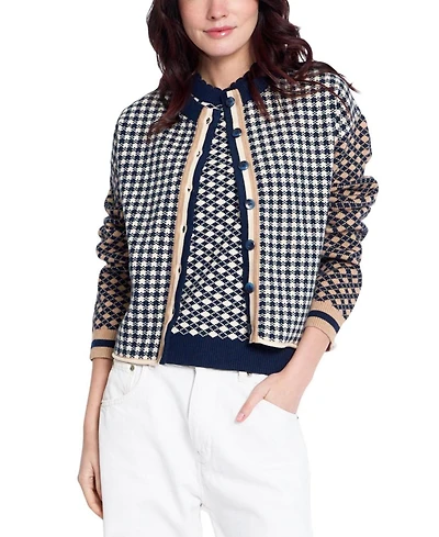 Central Park West Women's Marlo Mixed Check Plaid Long-Sleeve Cardigan