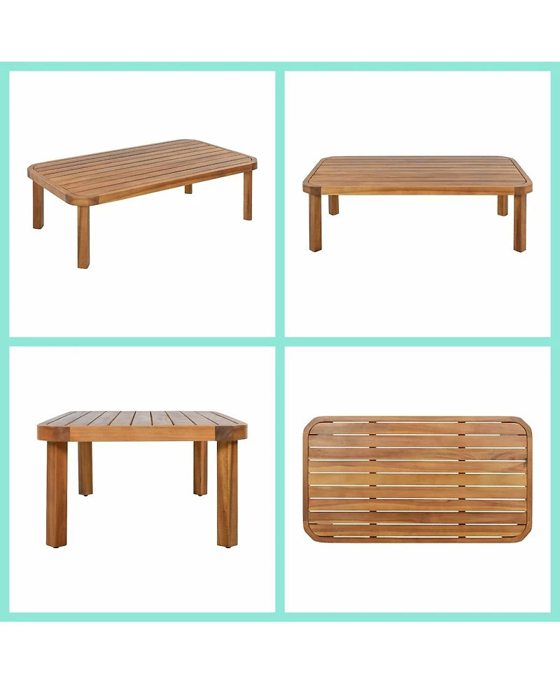 Asagikoiai 4-Piece Acacia Wood Outdoor Sectional Sofa Set with Coffee Table