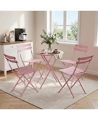 homfan 5-Piece Patio Bistro Set Folding Metal Frame Outdoor/Indoor Table and Chairs, No Assembly Needed, Space-Saving for Balcony Yard Garden