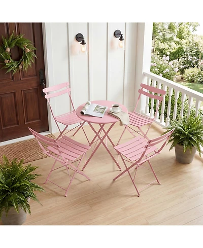 homfan 5-Piece Patio Bistro Set Folding Metal Frame Outdoor/Indoor Table and Chairs, No Assembly Needed, Space-Saving for Balcony Yard Garden