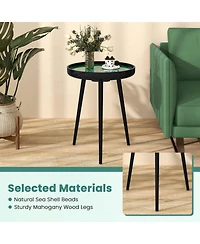 Sugift 16 in Mid-Century Modern End Table with Sea Shell Decoration and Epoxy Resin Finish