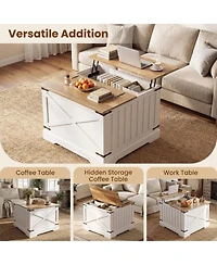 Sugift Farmhouse Lift Top Table with Hidden Storage Compartment