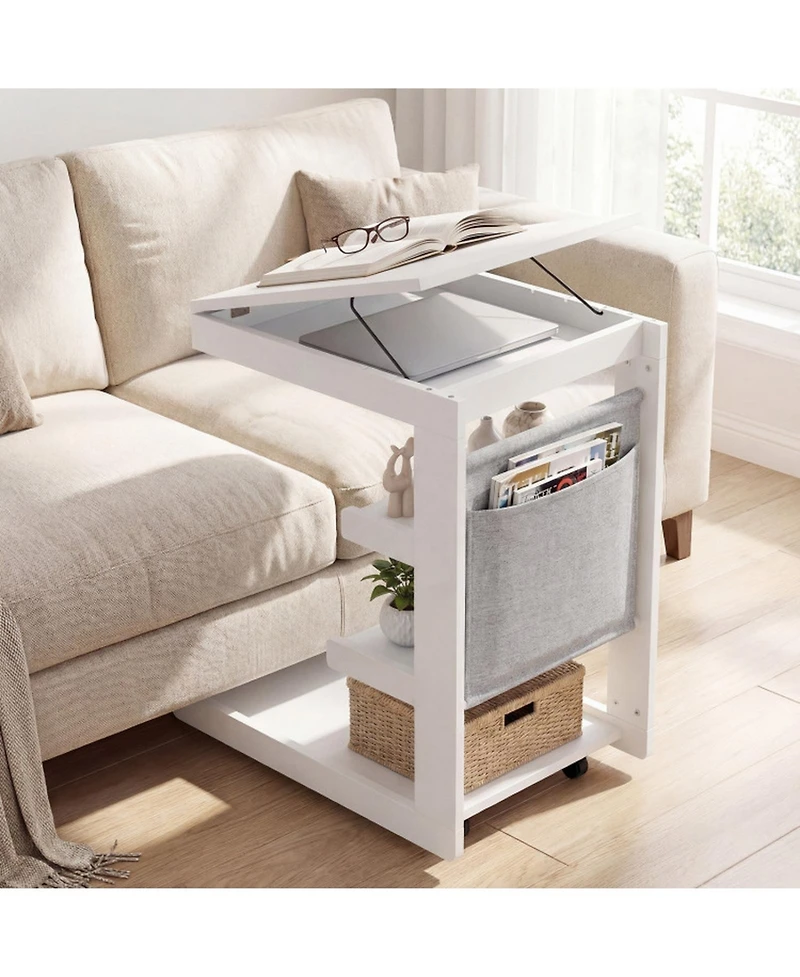 Sugift C-Shaped End Table with Wheels and 3-Angle Adjustable Desktop for Sofa Couch Bedside