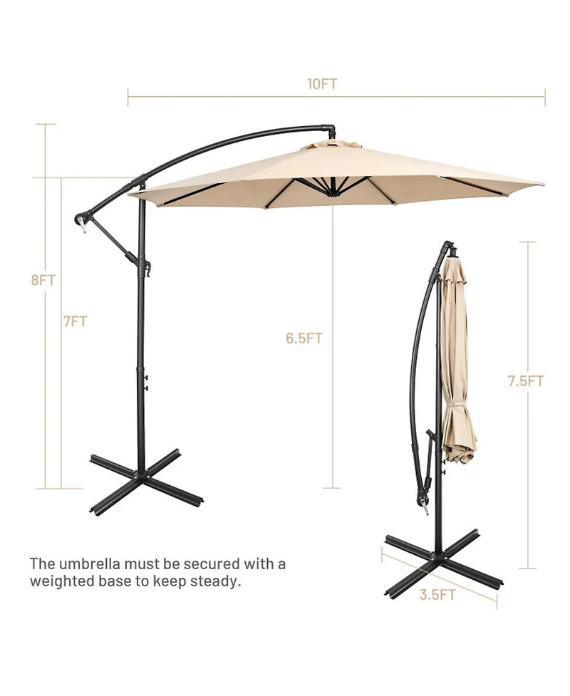 Gouun 10 Feet Cantilever Patio Umbrella with 8 Ribs Tilt and Cross Base