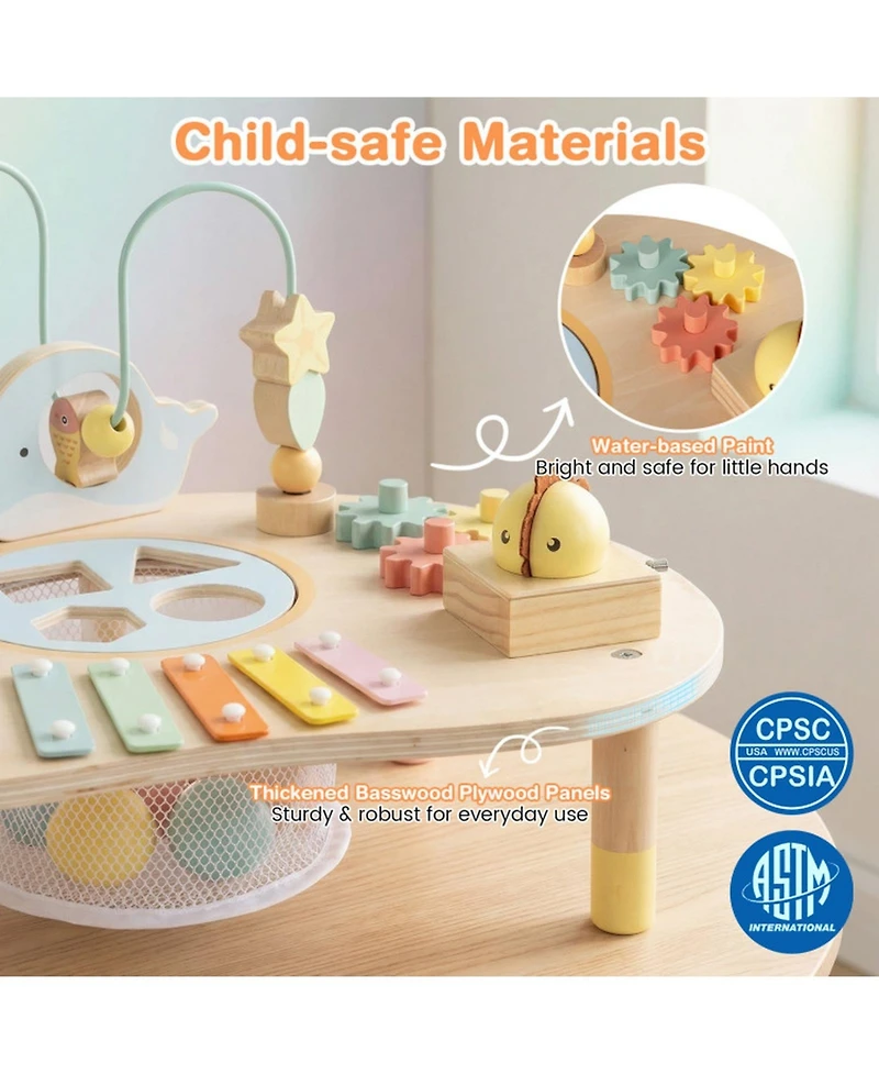 Hongge 7-in-1 Wooden Activity Table, Ages 12 Months+