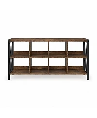 homfan 8-Cube Bookshelf Storage Organizer with Industrial Metal Frame, 62" Console Table, Tv Stand, Rustic Farmhouse Style