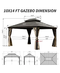 Asagikoiai 10x14 Ft Metal Outdoor Hardtop Gazebo, Double Roof Patio Canopy with Netting and Curtains