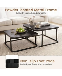 Sugift Set of 2 Nesting Coffee Tables with Faux Marble Top and Metal Frame