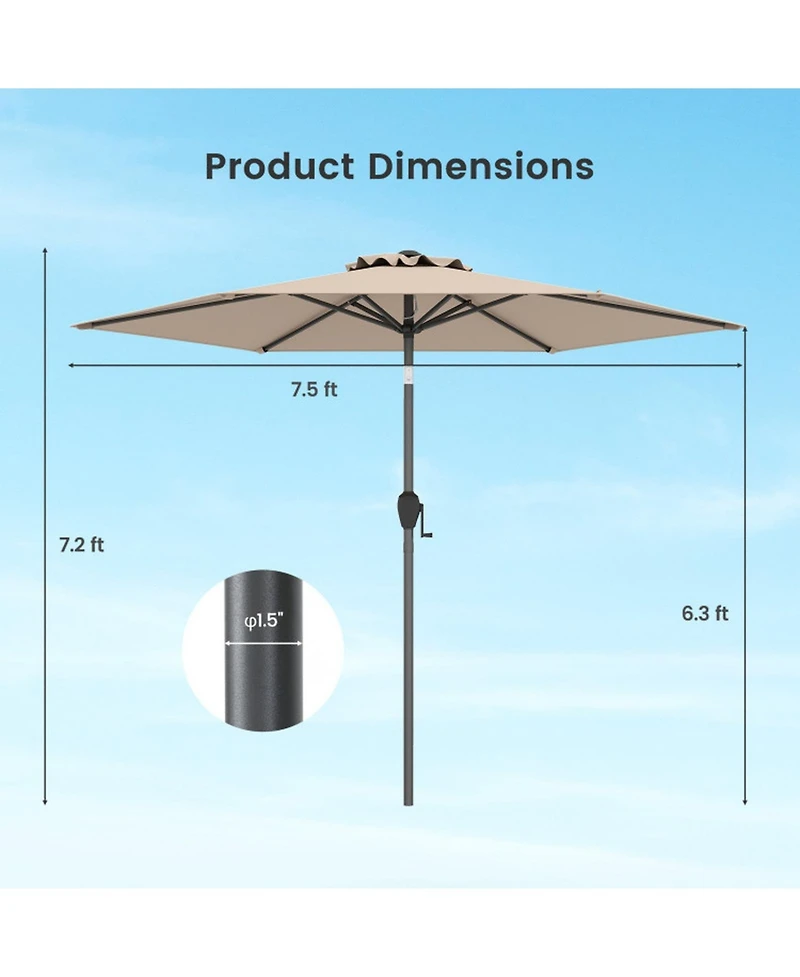 Gouun 7.5 Feet Heavy Duty Outdoor Patio Market Umbrella with Push Button Tilt