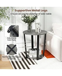 Sugift 2-Tier Round End Table with Storage Shelf and Metal Frame