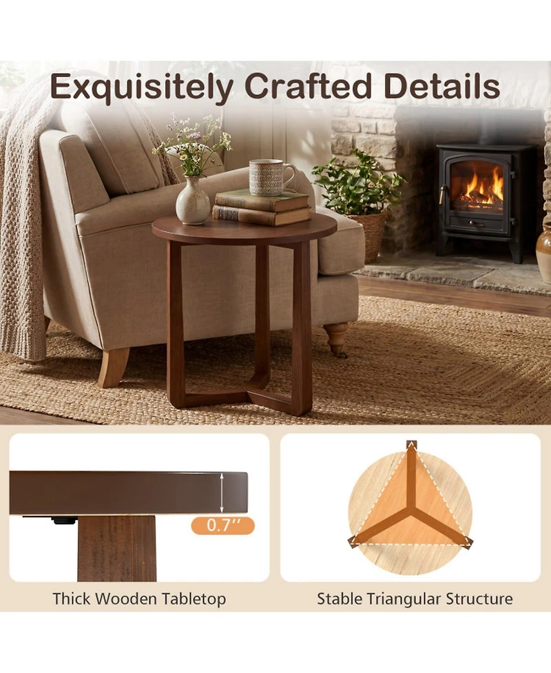 Sugift 22.5 in Round Farmhouse Side Table with Rubber Wood Legs and Triangular Structure
