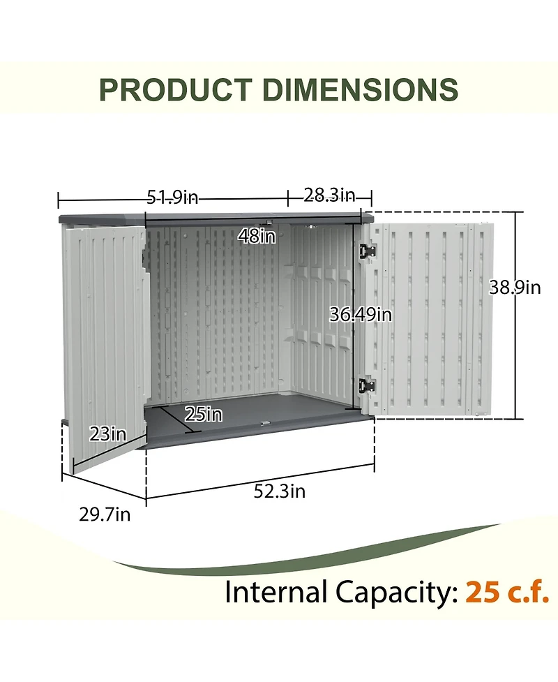 Mondawe Horizontal Outdoor Storage Shed 28 Cubefeet Lockable Hdpe Cabinet Waterproof