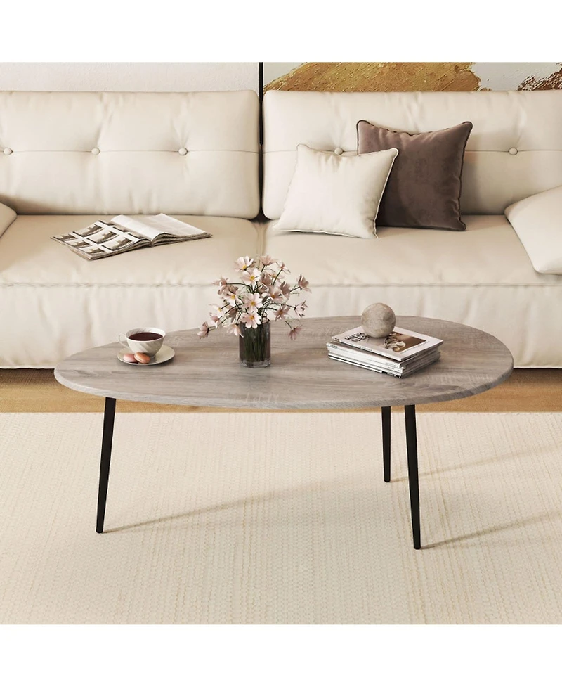 Sugift Oval Mid Century Center Table with Sturdy Metal Construction